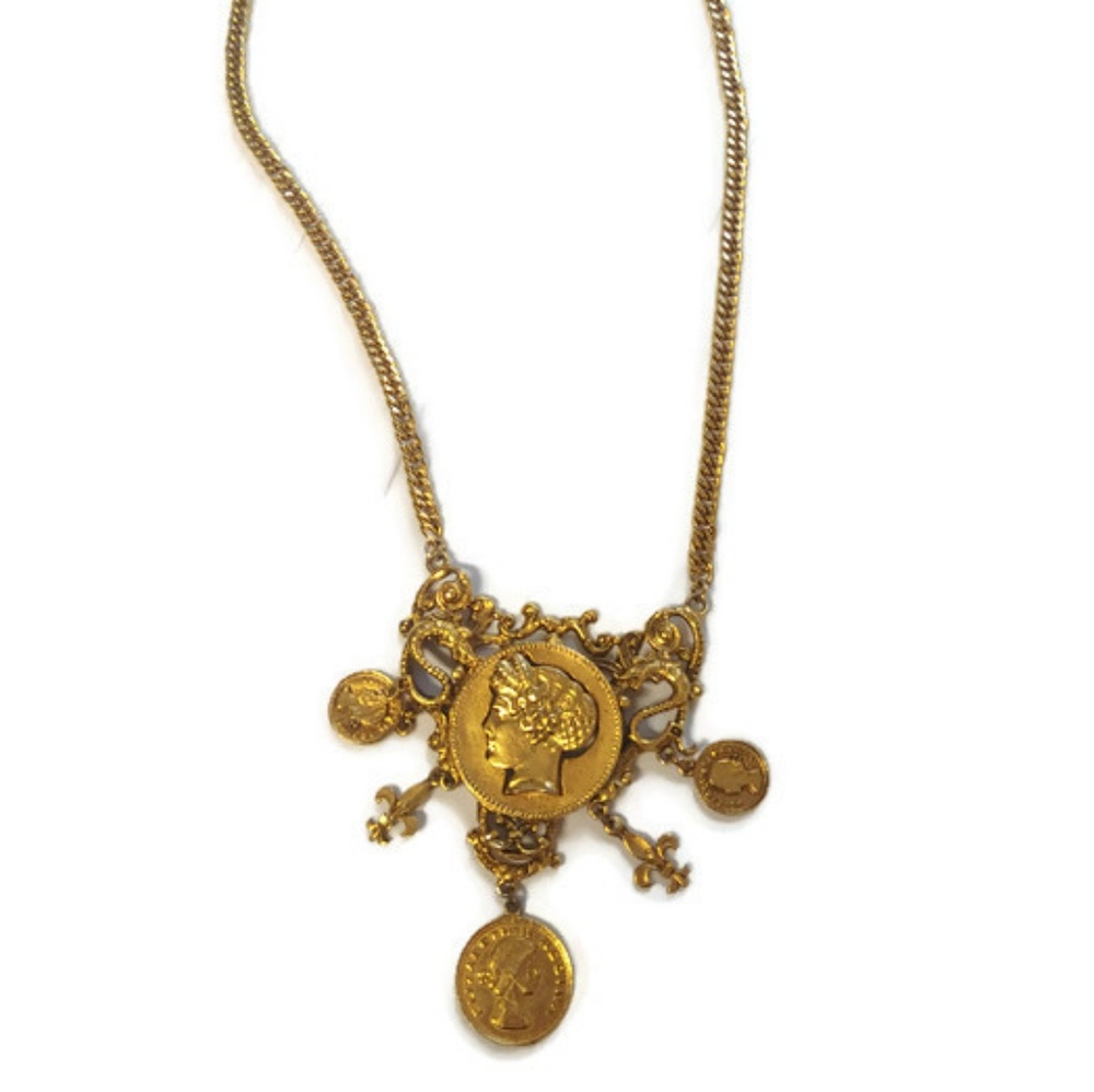 Queen Elizabeth Regina Gold Coin Necklace Costume